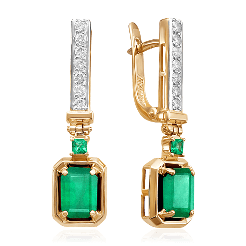 Серьги с изумрудом, бриллиантами из красного золота 585 пробы (арт. 80426)