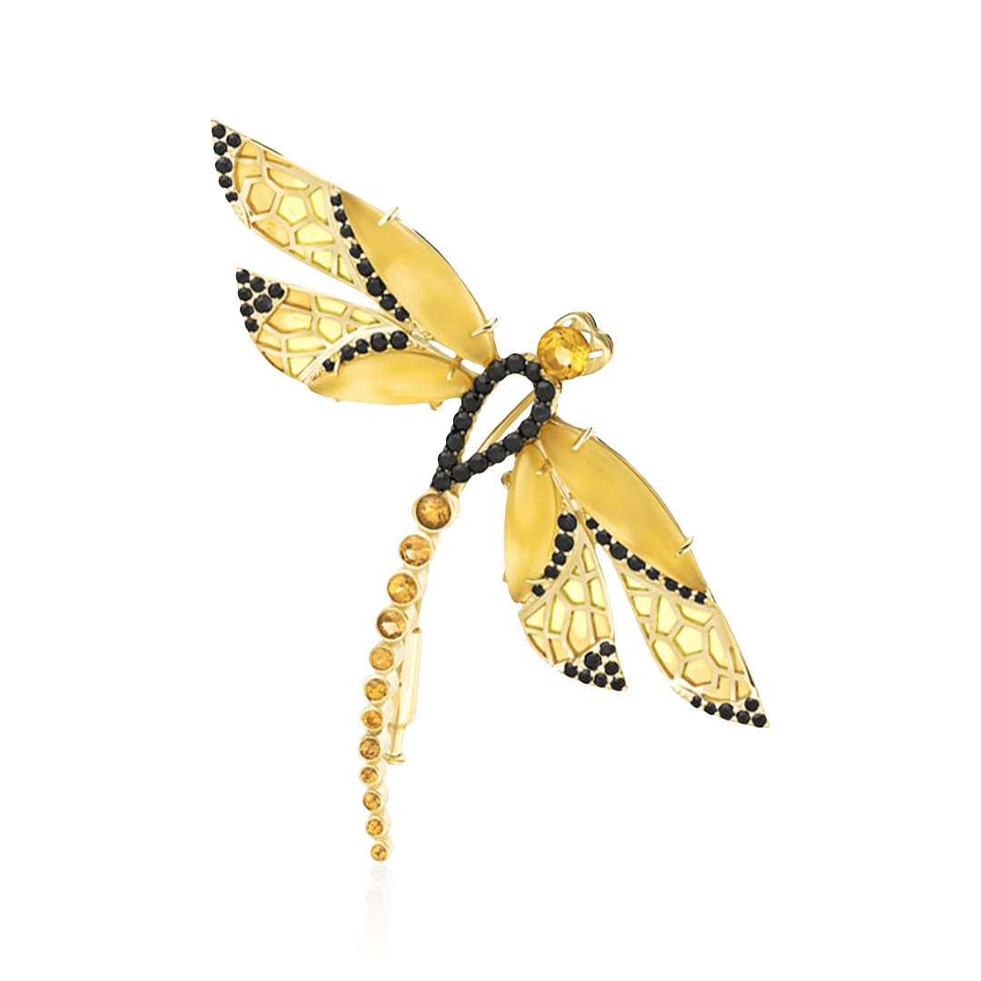 Брошь "Libelle" с цитрином, сапфиром, эмалью из желтого золота 585 пробы (арт. 107843)