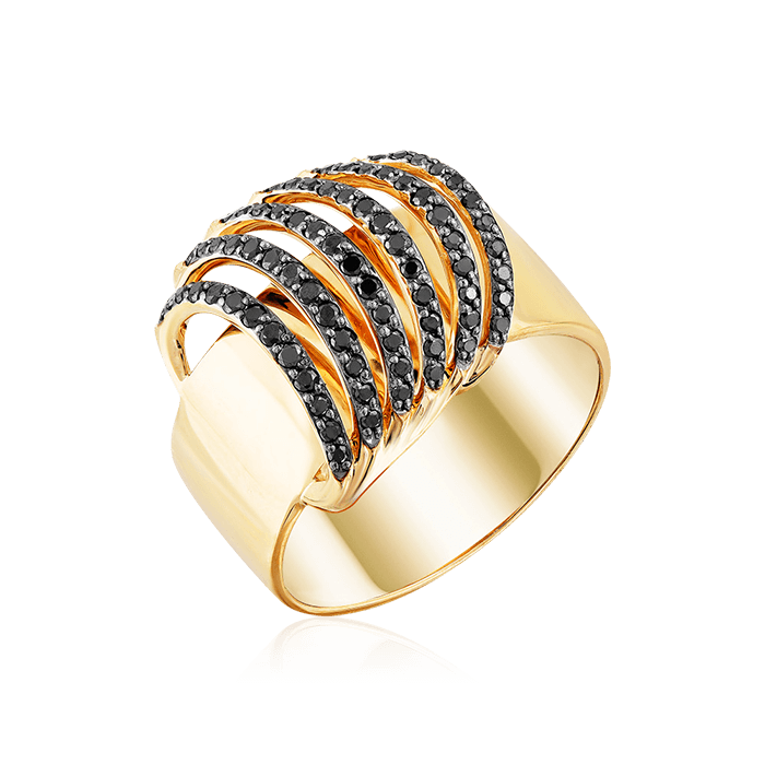 Кольцо с черными бриллиантами из желтого золота 585 (арт. 72756)