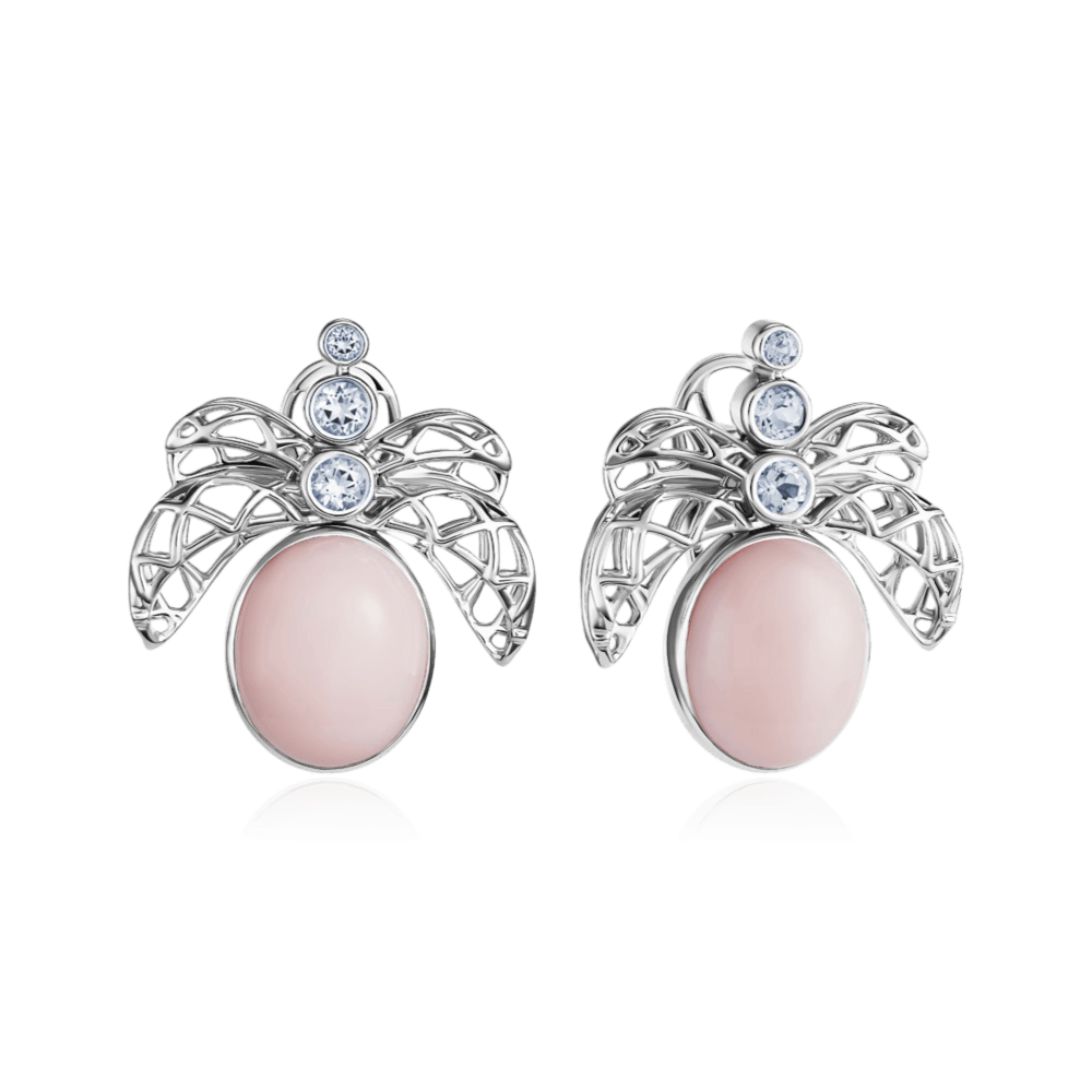 Серьги с опалом, топазом из белого золота 585 пробы (арт. 126434)