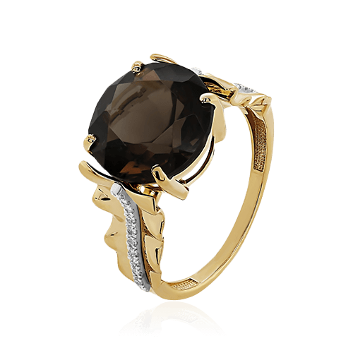 Кольцо с раухтопазом, бриллиантами из желтого золота 585 пробы (арт. 95594)