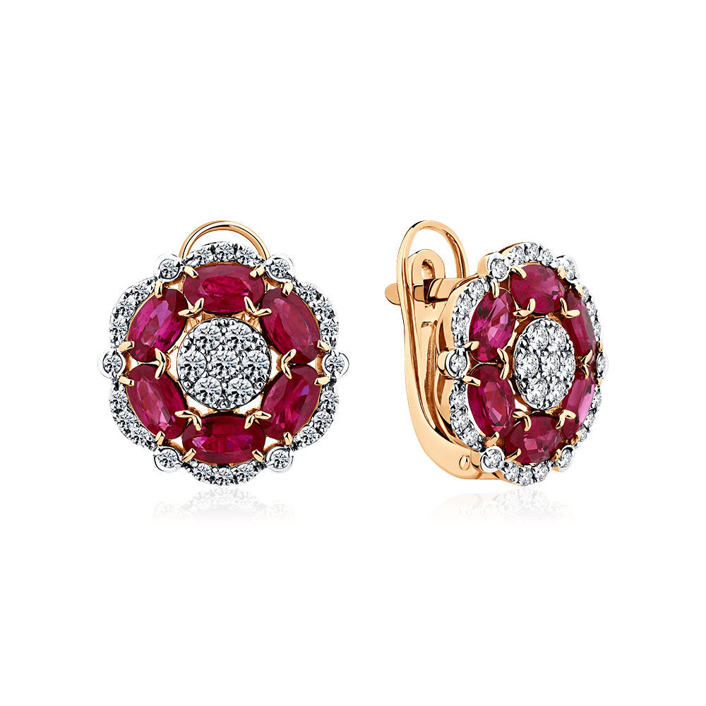 Серьги с рубином, бриллиантами из красного золота 585 пробы (арт. 123101)