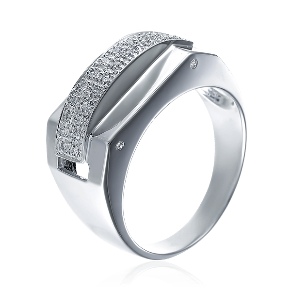 Мужское кольцо с бриллиантами из белого золота 585 пробы (арт. 50728)