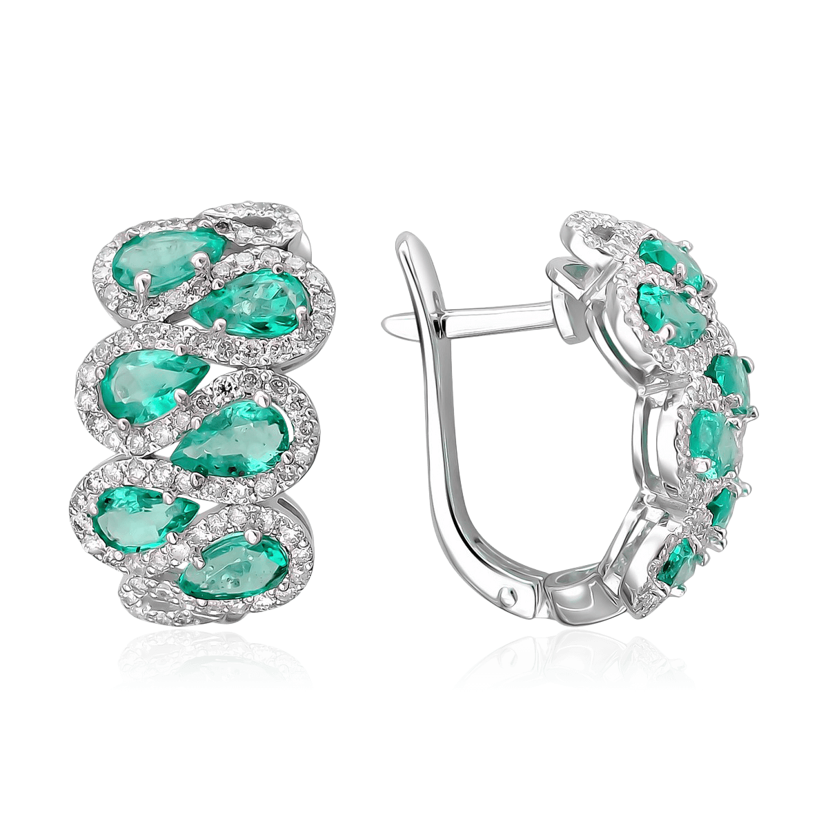 Серьги с бриллиантами, изумрудом из белого золота 585 пробы, фото № 1