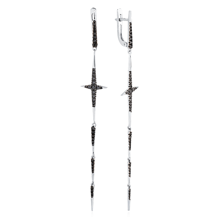 Серьги в виде крестиков с бриллиантами из белого золота 585 пробы (арт. 67950)