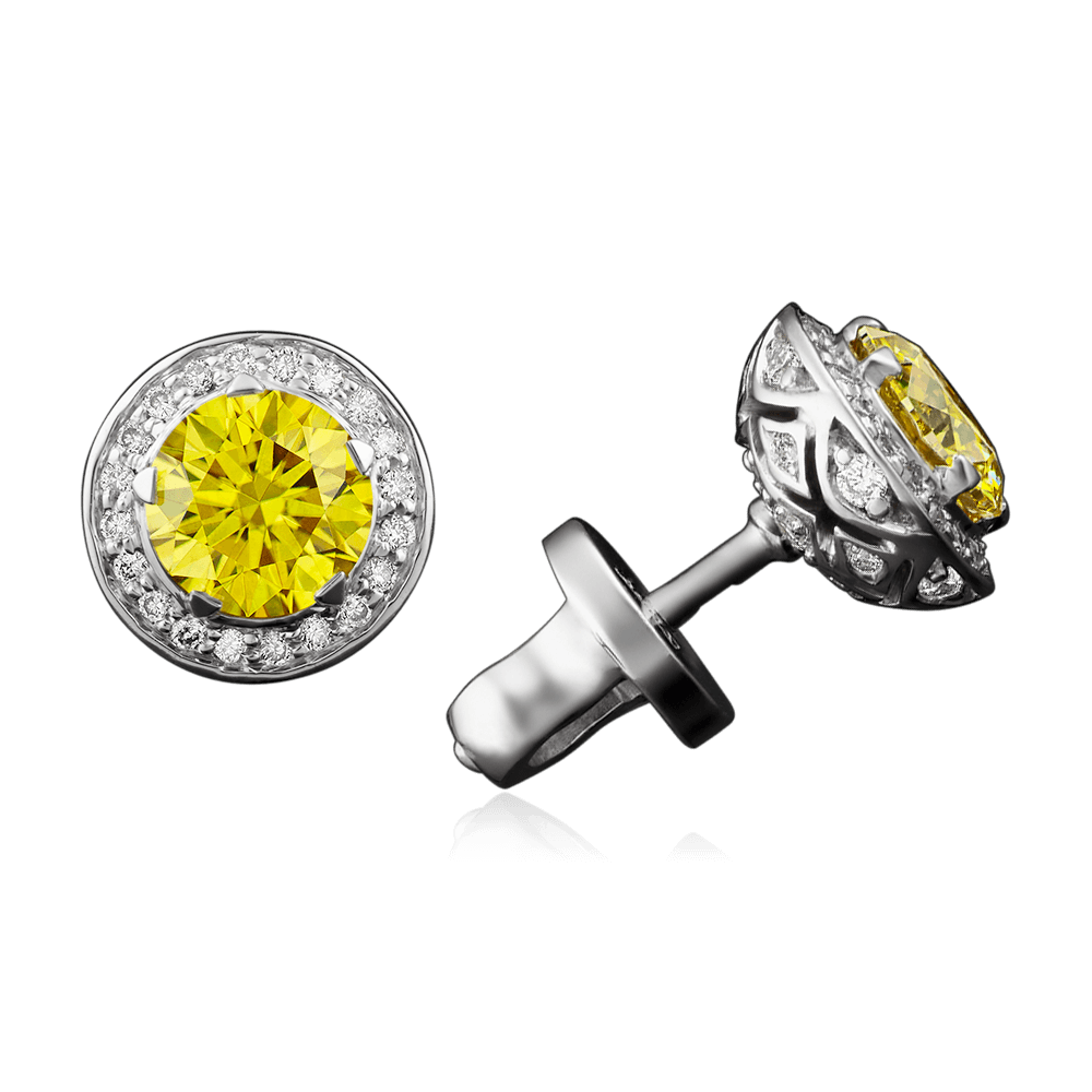 Серьги с желтыми и белыми бриллиантами из белого золота 750 пробы, фото № 3