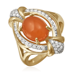 Кольцо с бриллиантами, кораллом из красного золота 585 пробы (арт. 52837)