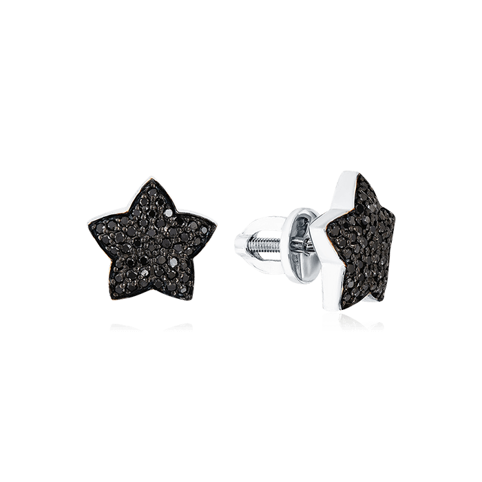 Серьги Звезды с бриллиантами из белого золота 585 пробы, фото № 1