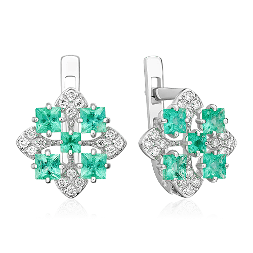Серьги с изумрудом, бриллиантами из белого золота 585 пробы, фото № 1