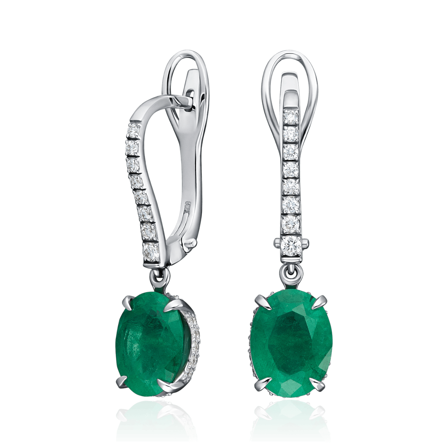 Серьги с изумрудом, бриллиантами из белого золота 585 пробы (арт. 134050)