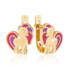 Детские серьги Little Pony с эмалью из красного золота 585 пробы (арт. 45649)