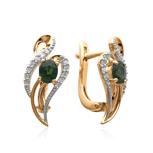 Серьги с изумрудом, бриллиантами из красного золота 585 пробы (арт. 34125)