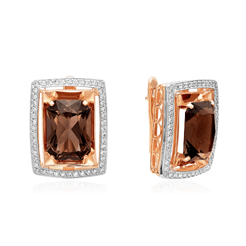 Серьги с раухтопазом, бриллиантами из красного золота 585 пробы, фото № 1