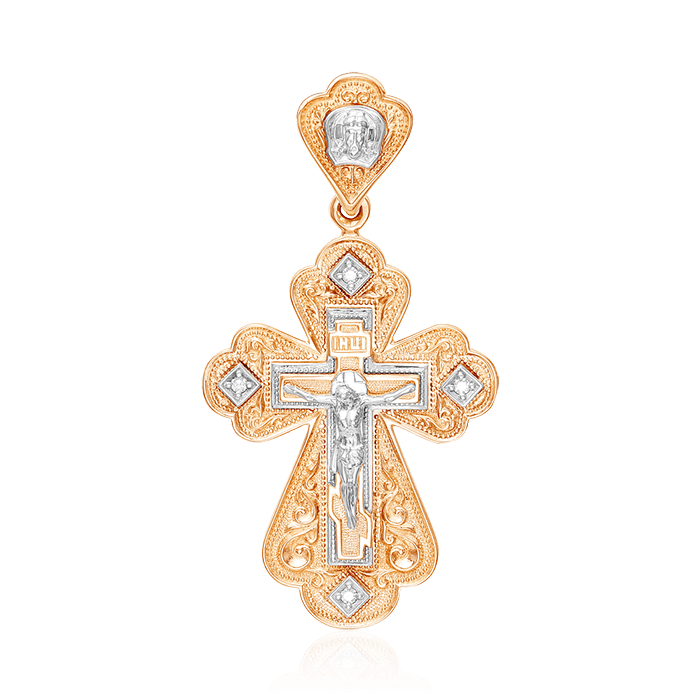 Крест с бриллиантами из красного золота 585 пробы (арт. 70895)
