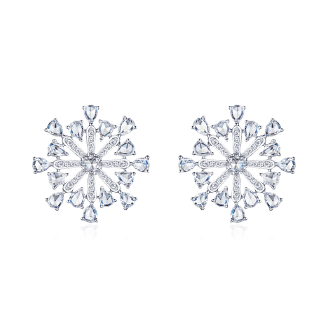 Серьги Снежинки с бриллиантами из белого золота 750 пробы, фото № 1