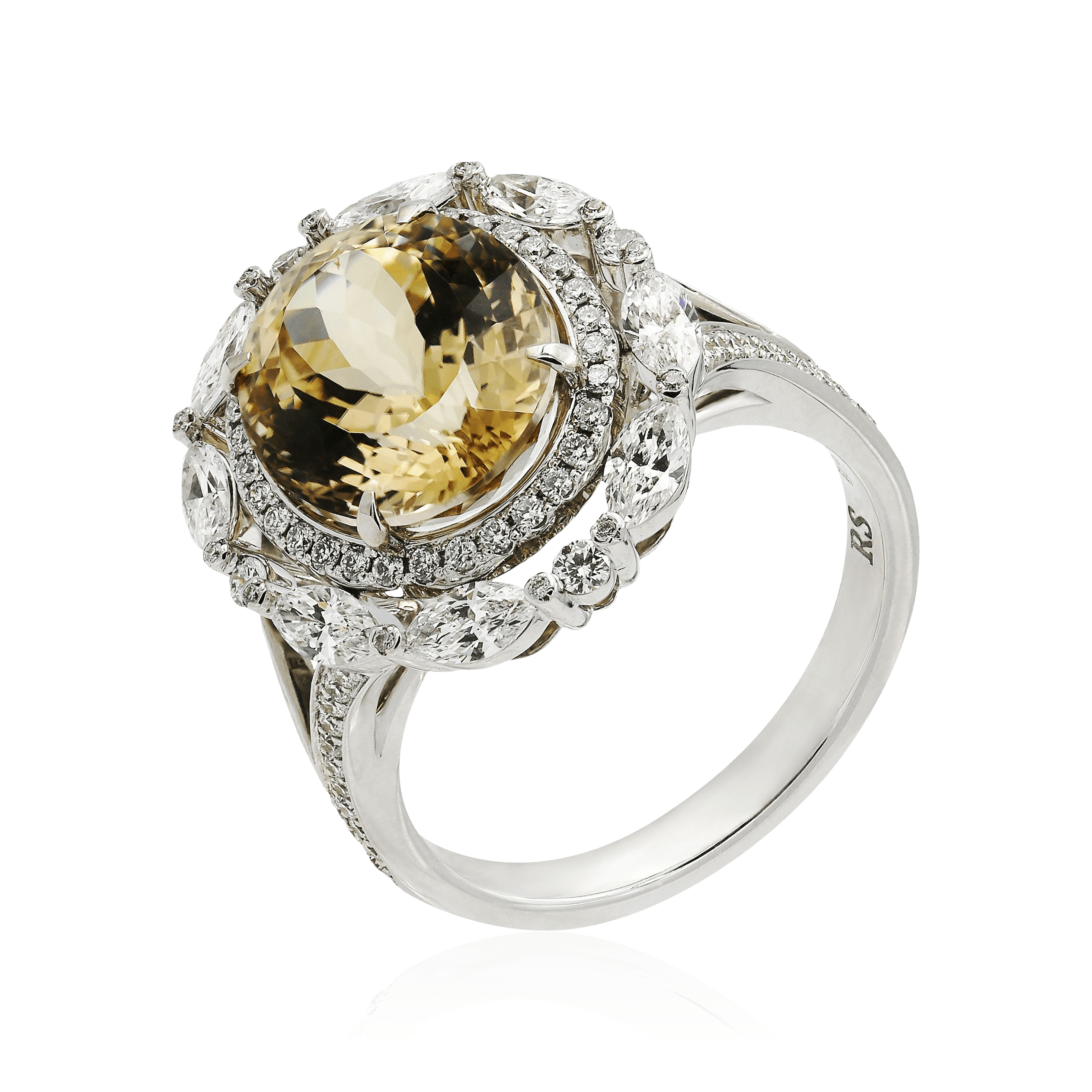 Кольцо с бриллиантами, турмалином из белого золота 750 пробы (арт. 99621)