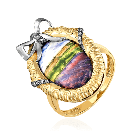Кольцо с бриллиантами из комбинированного золота 750 пробы, фото № 1