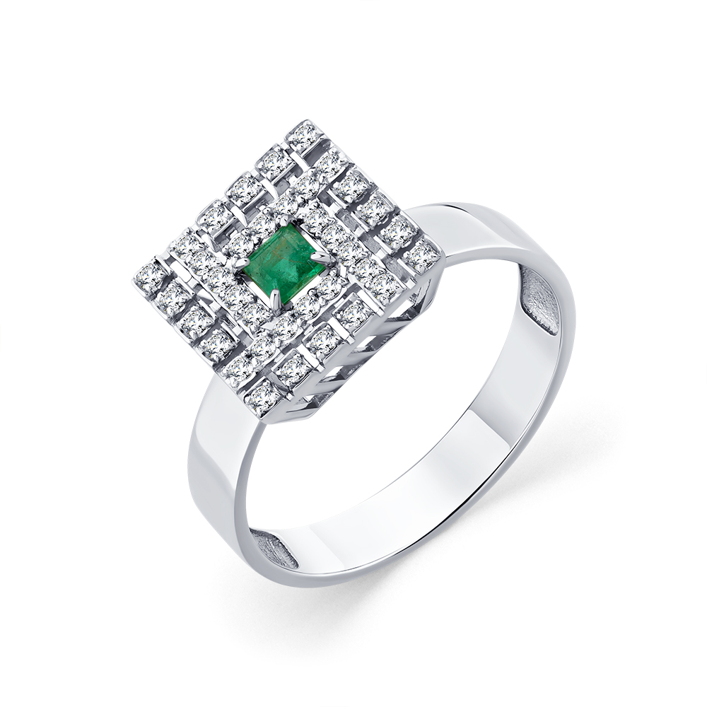Серьги с изумрудом, бриллиантами из белого золота 585 пробы, фото № 2