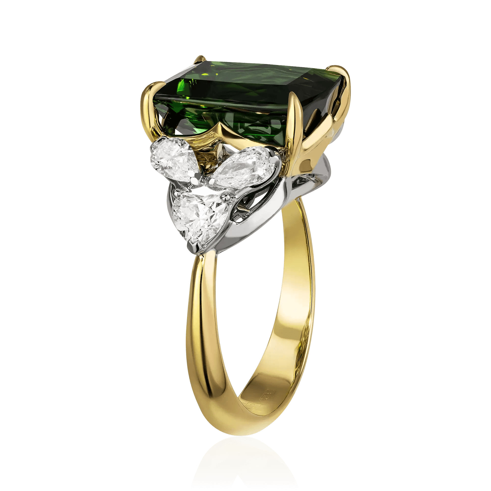 Кольцо с турмалином, бриллиантами из желтого золота 750 пробы, фото № 3