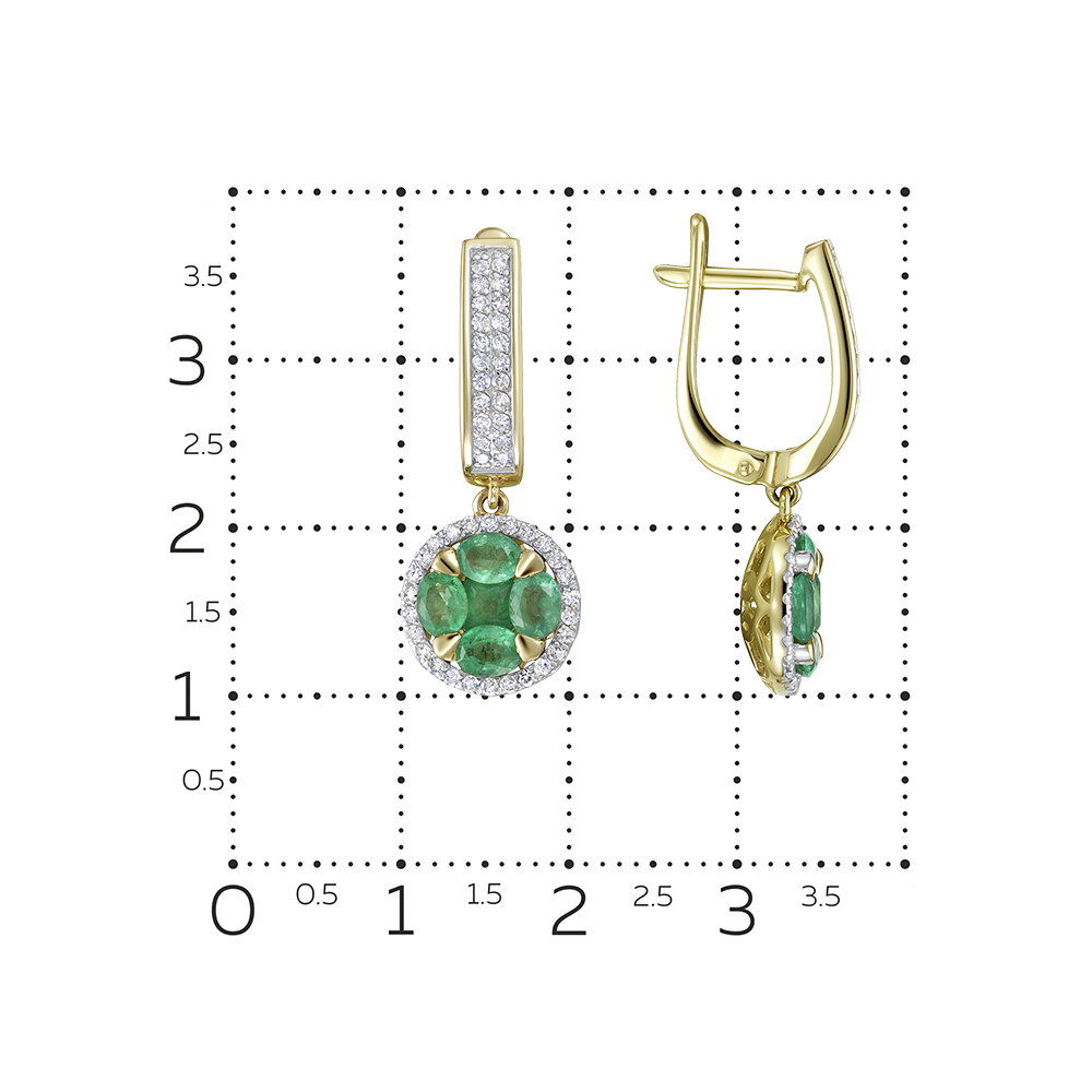 Серьги с бриллиантами, изумрудом из желтого золота 585 пробы, фото № 3