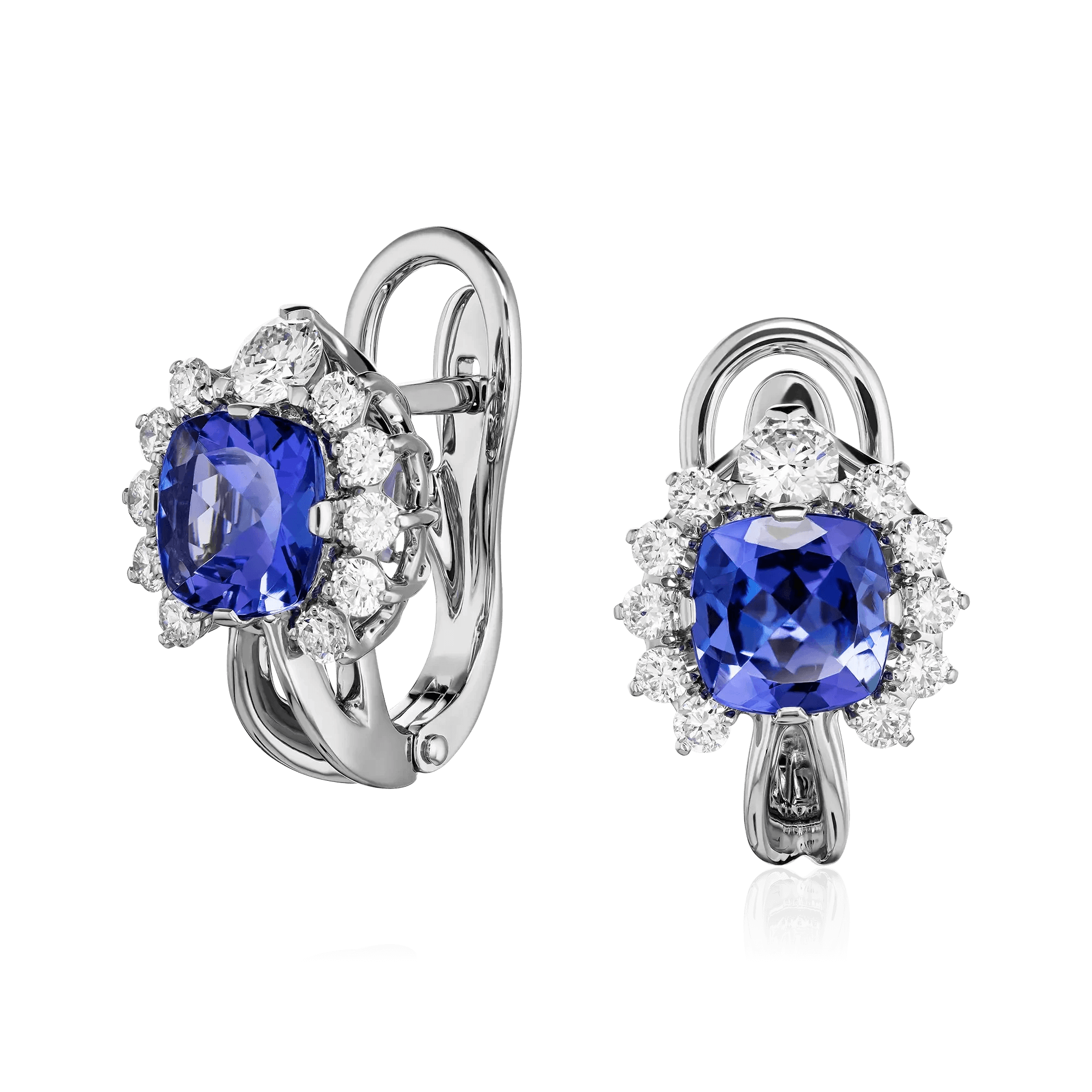 Серьги с танзанитом, бриллиантами из платины 950 пробы (арт. 121375)
