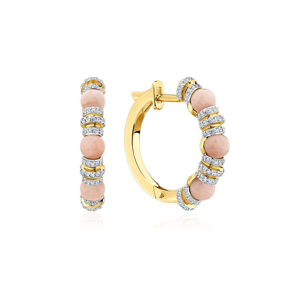 Серьги с бриллиантами, кораллом из желтого золота 585 пробы (арт. 132721)