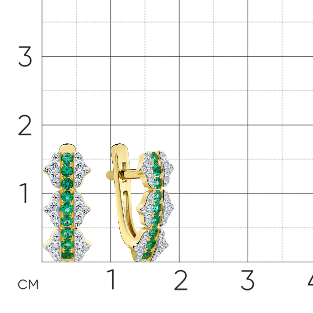 Серьги с изумрудом, бриллиантами из желтого золота 585 пробы, фото № 2