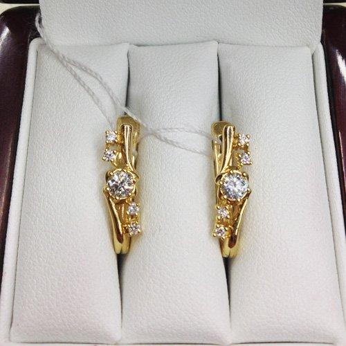 Серьги с бриллиантами Солнечный блик из желтого золота 750 пробы, фото № 2