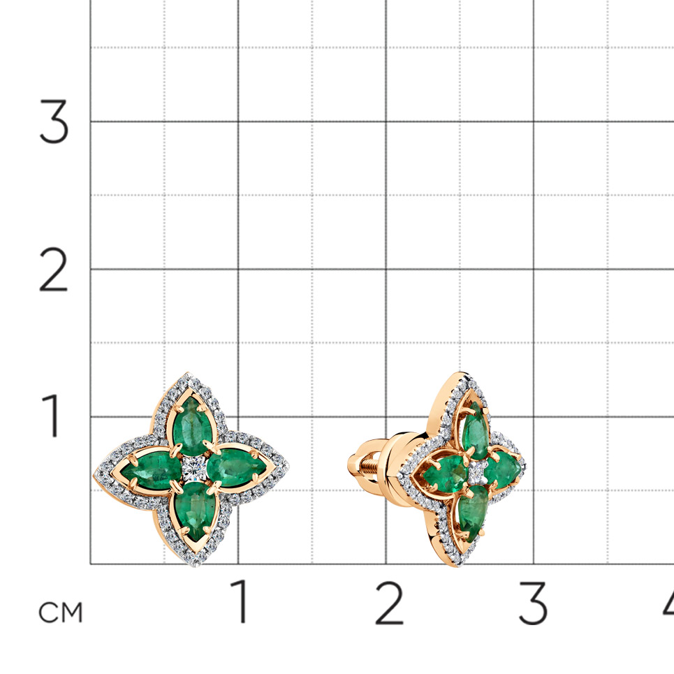 Серьги с изумрудом, бриллиантами из красного золота 585 пробы, фото № 2