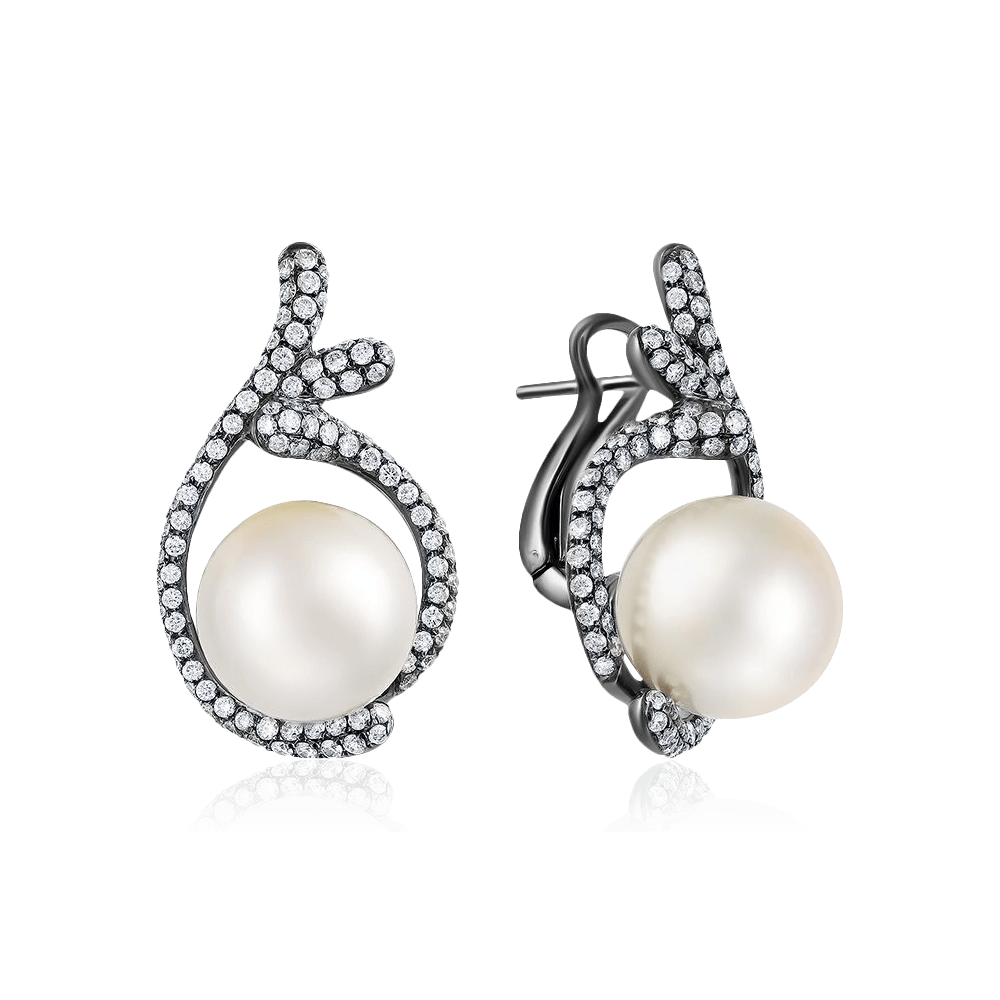 Серьги с бриллиантами, жемчугом из белого золота 750 пробы (арт. 99000)