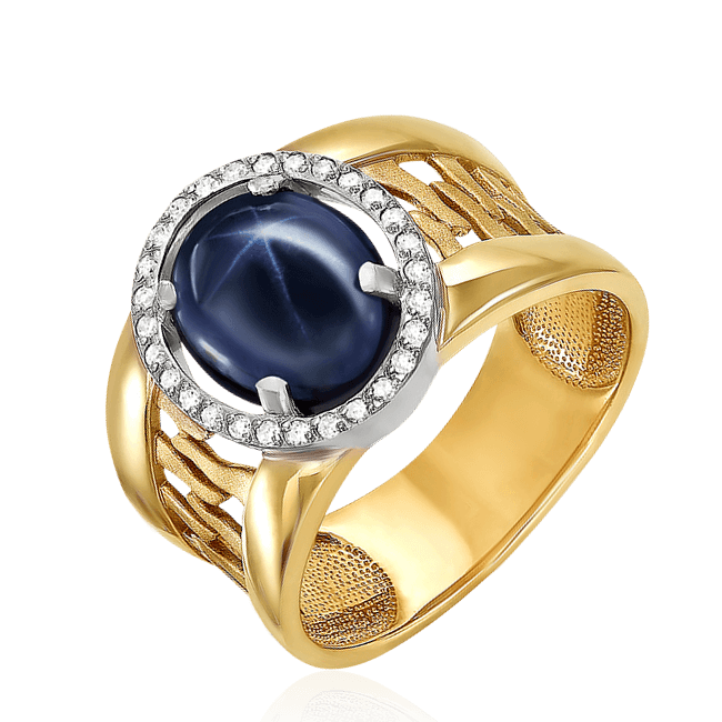 Кольцо с сапфиром, бриллиантами из желтого золота 585 пробы (арт. 41421)