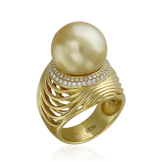 Золотое кольцо Эстет с бриллиантами, празиолитом 01к6612197ж-3. Кольцо золотое 750 пробы с жемчугом 0107.51. Кольцо 750 пробы с грушевидным жемчугом. Золотое кольцо Перлина.