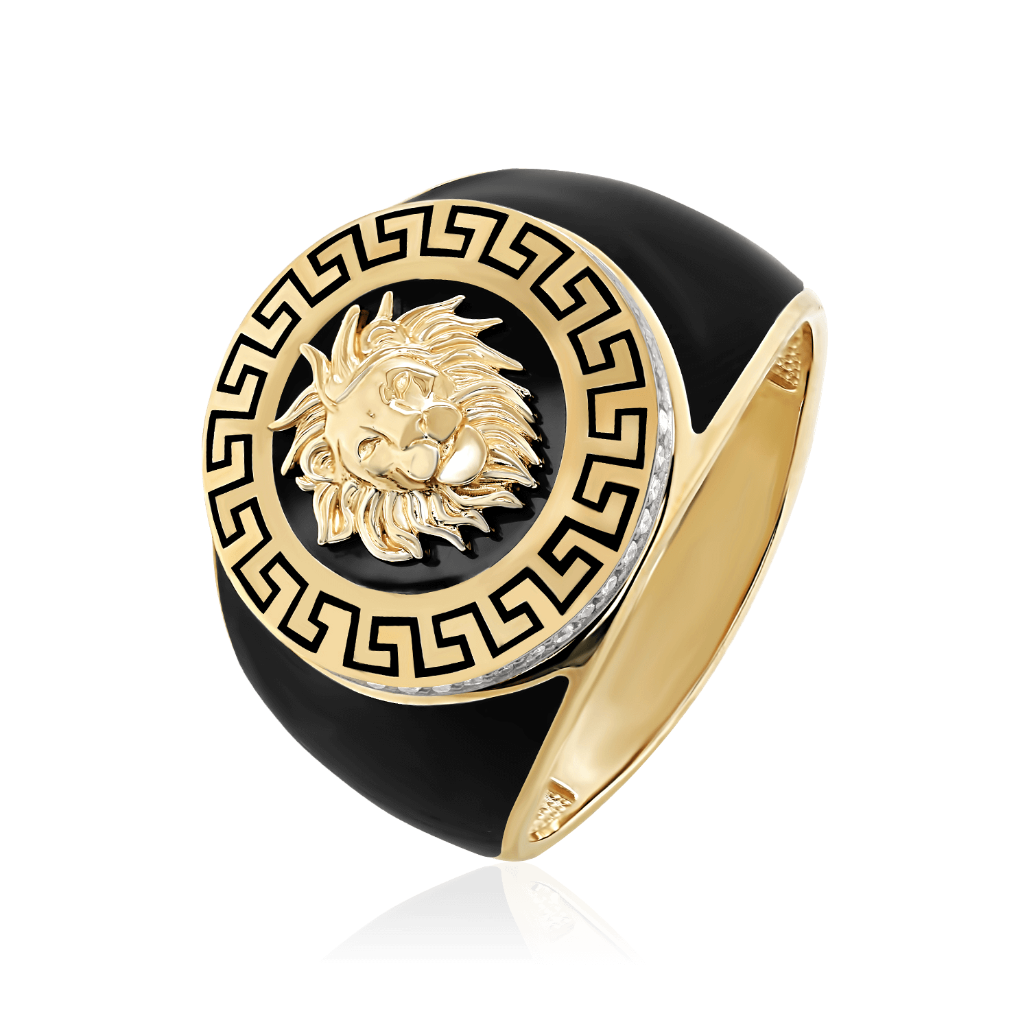 Мужское кольцо Лев с бриллиантами из желтого золота 585 пробы (арт. 104007)