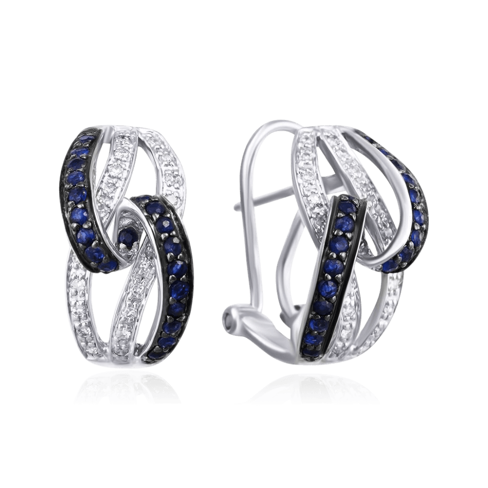 Серьги с сапфиром, бриллиантами из белого золота 585 пробы (арт. 133740)