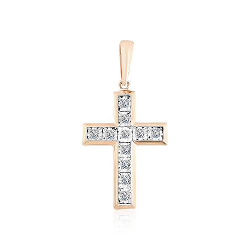 Крест с бриллиантами из красного золота 585 пробы (арт. 64478)