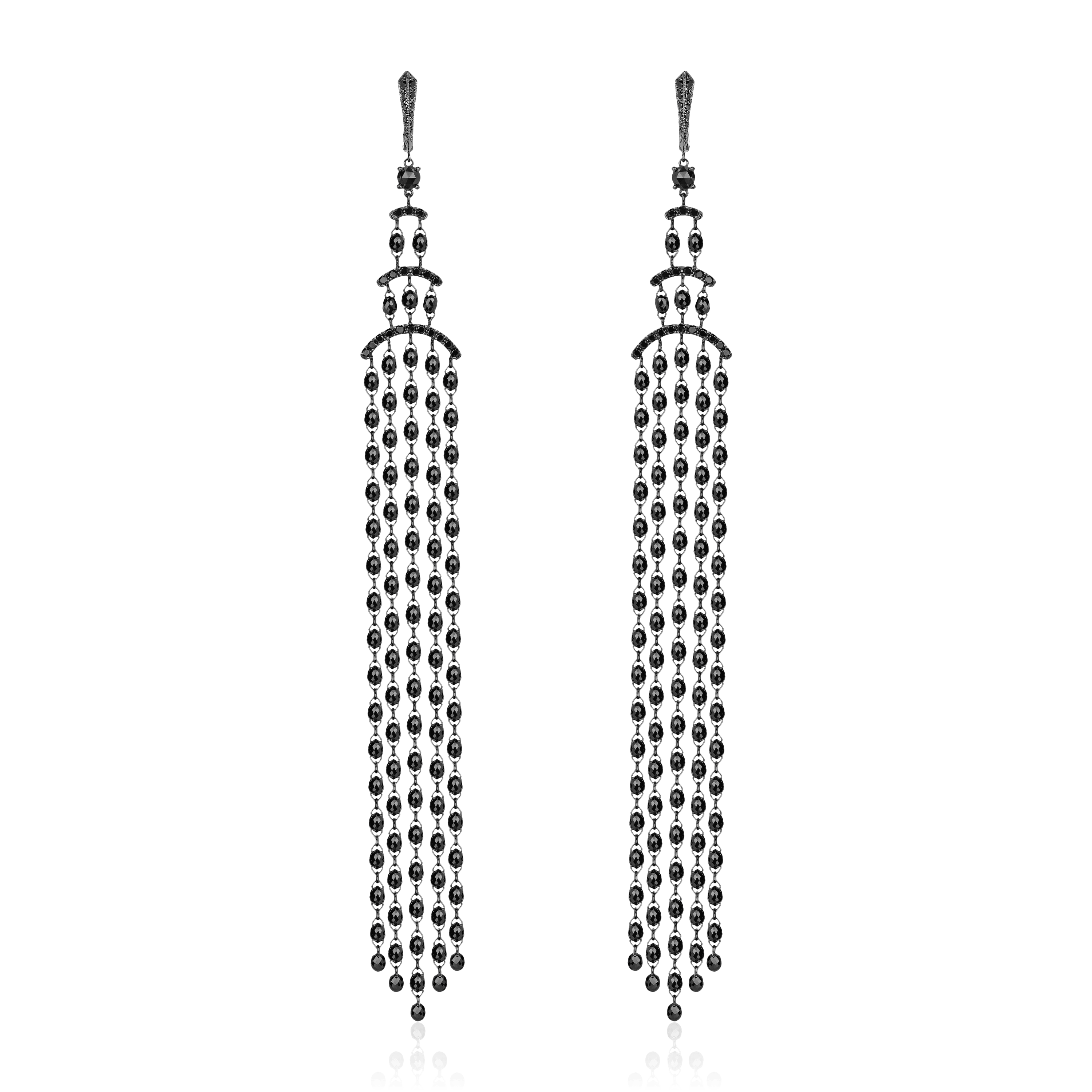 Длинные серьги с черными бриллиантами из черненого золота 750 пробы, фото № 1