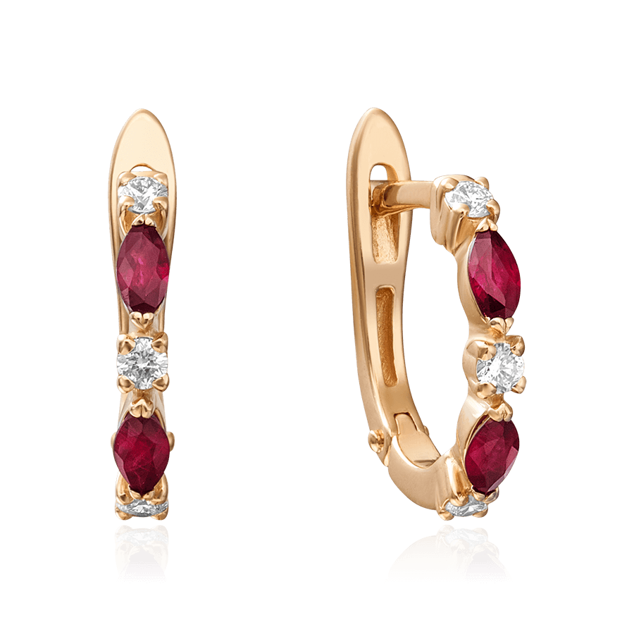 Серьги с рубином, бриллиантами из красного золота 585 пробы (арт. 72037)