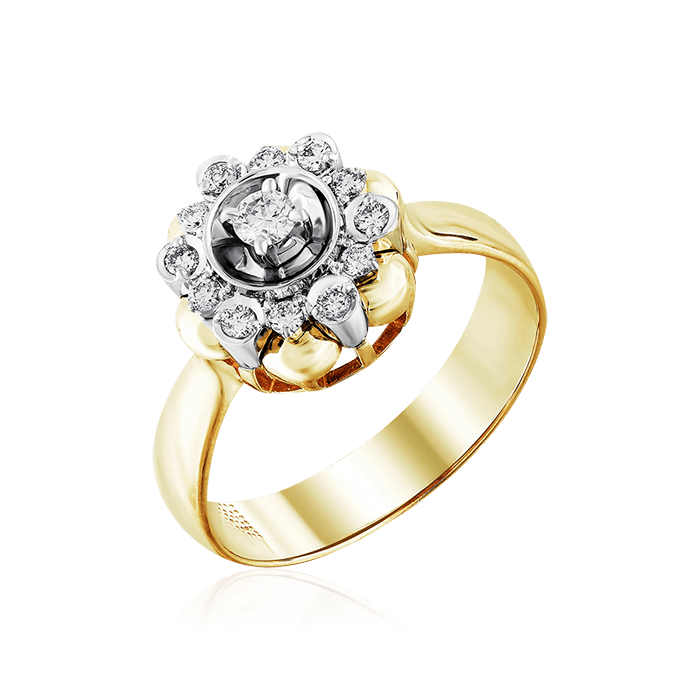 Кольцо с бриллиантами из желтого золота 585 (арт. 63357)