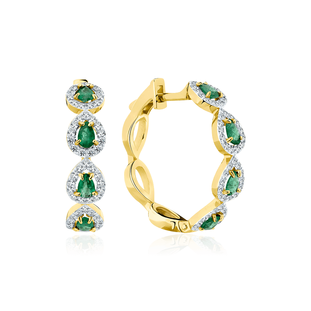 Серьги с бриллиантами, изумрудом из желтого золота 585 пробы, фото № 1