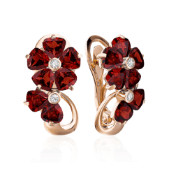 Серьги с гранатом, бриллиантами из красного золота 585 пробы (арт. 48916)