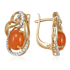 Серьги с сердоликом, бриллиантами из красного золота 585 пробы (арт. 53692)