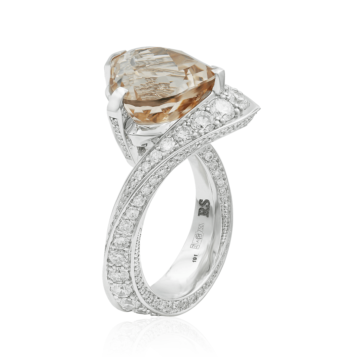 Кольцо огранки сердце с морганитом, бриллиантами из белого золота 750 пробы, фото № 3