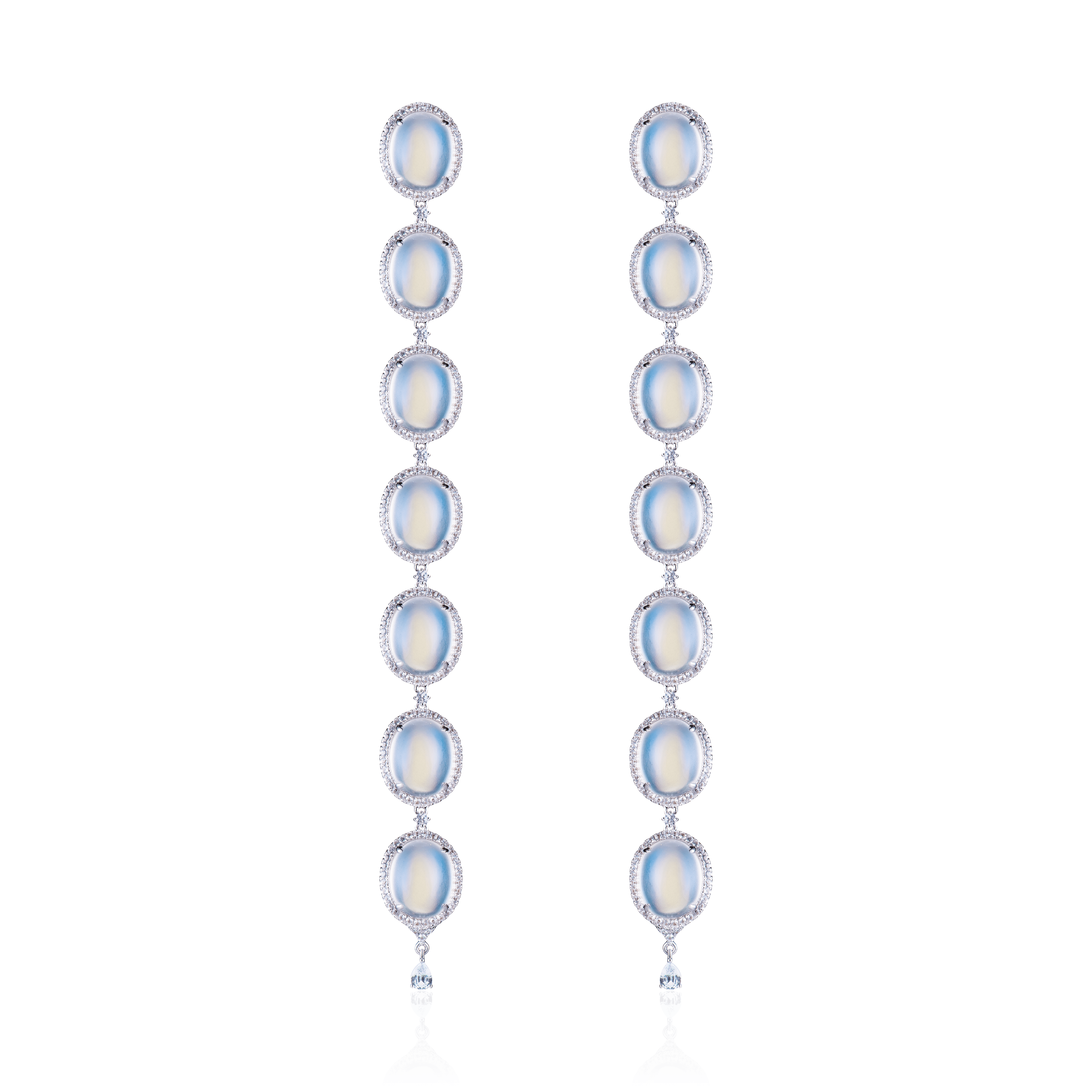Серьги с сапфиром, лунным камнем из белого золота 750 пробы, фото № 1