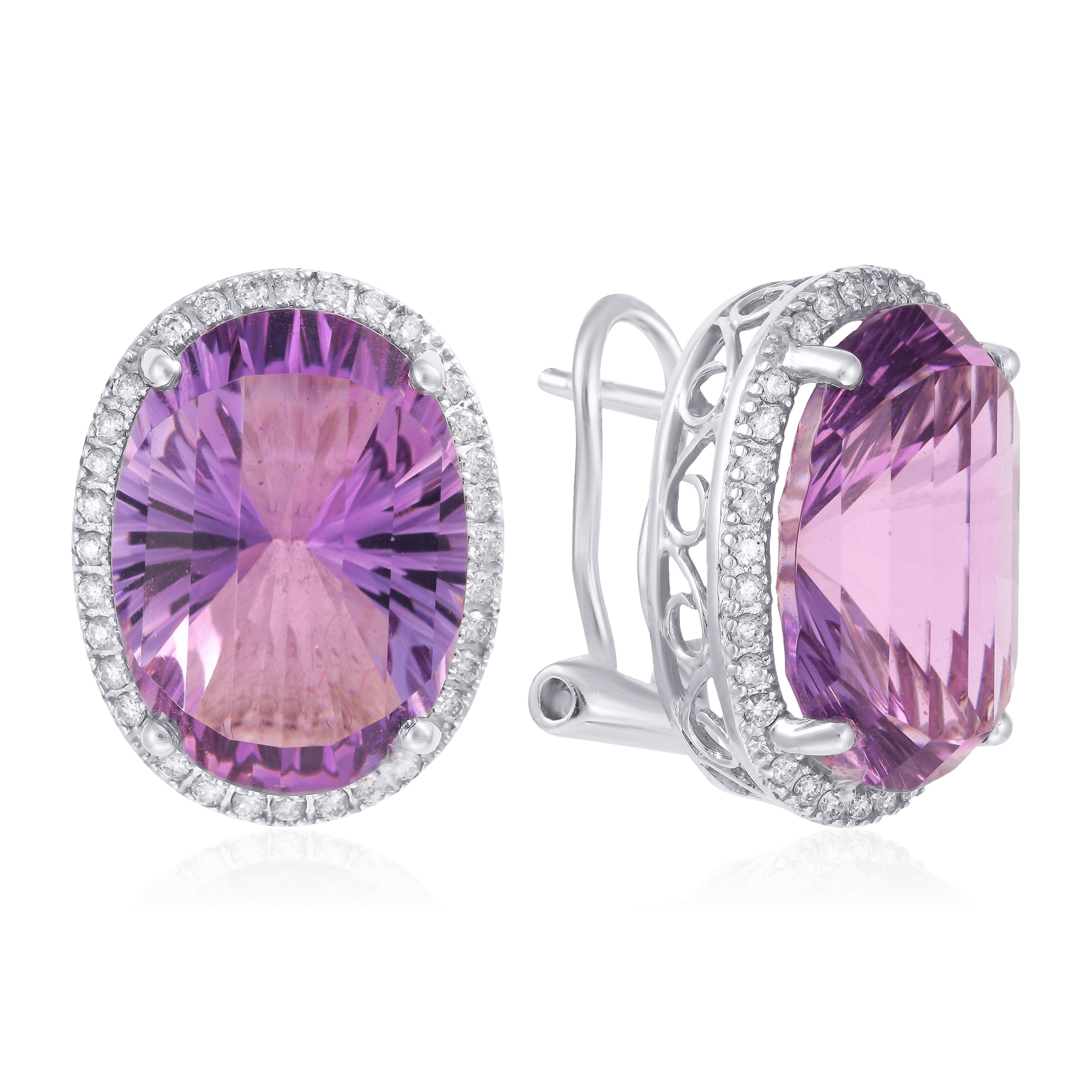 Серьги с аметистом, бриллиантами из белого золота 585 пробы (арт. 102908)