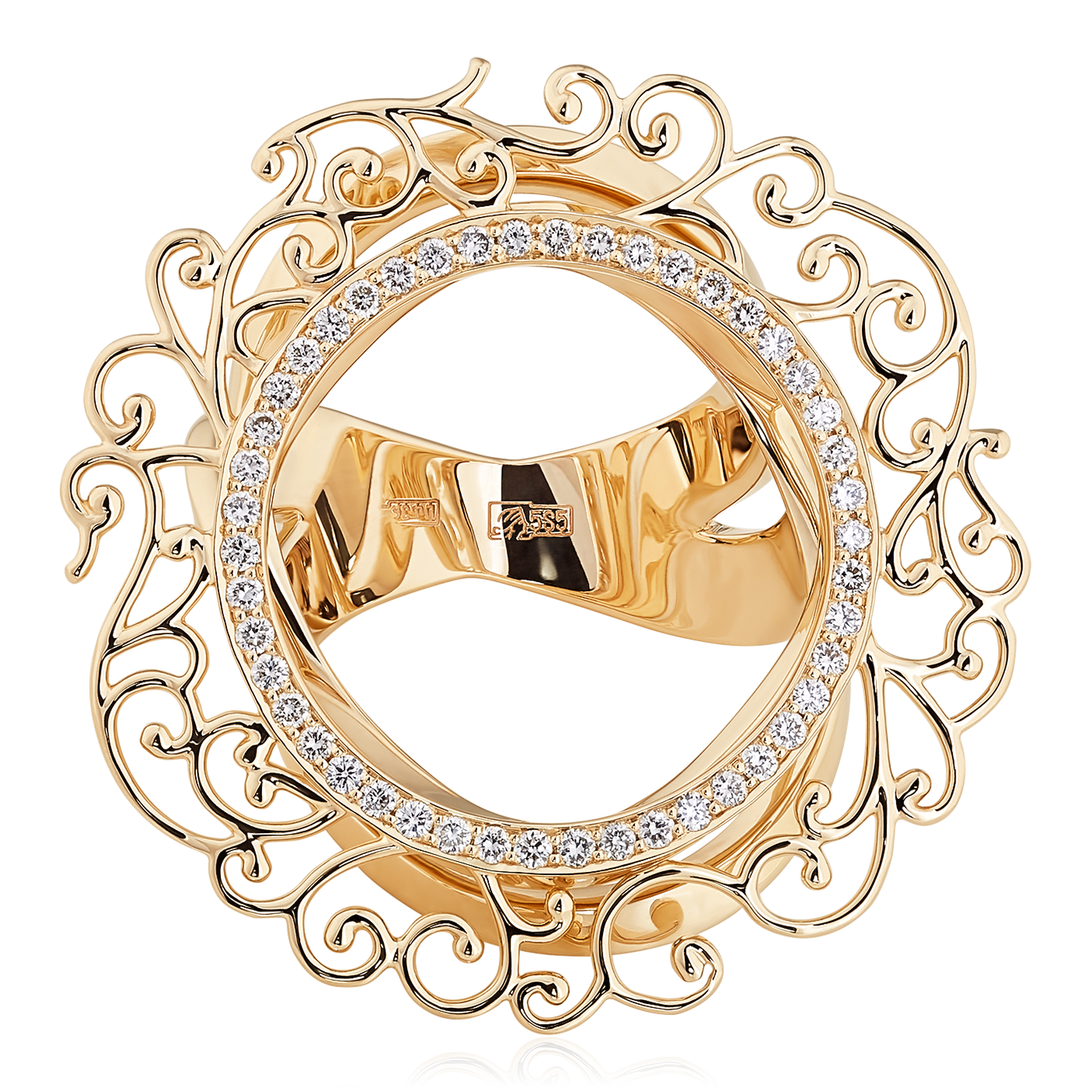 Кольцо с бриллиантами из желтого золота 585, фото № 3