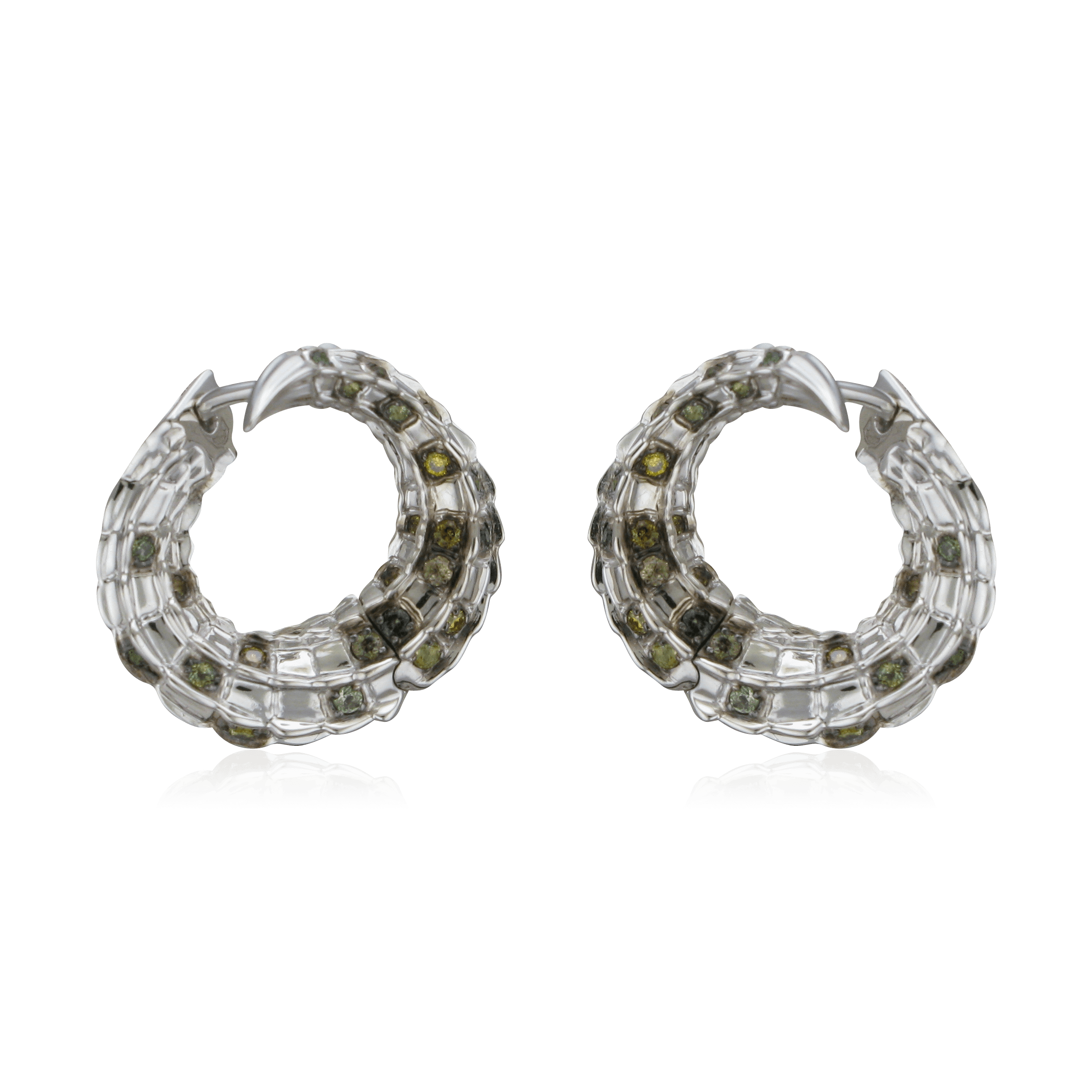 Серьги Крокодилы с турмалином, бриллиантами из белого золота 585 пробы (арт. 88723)