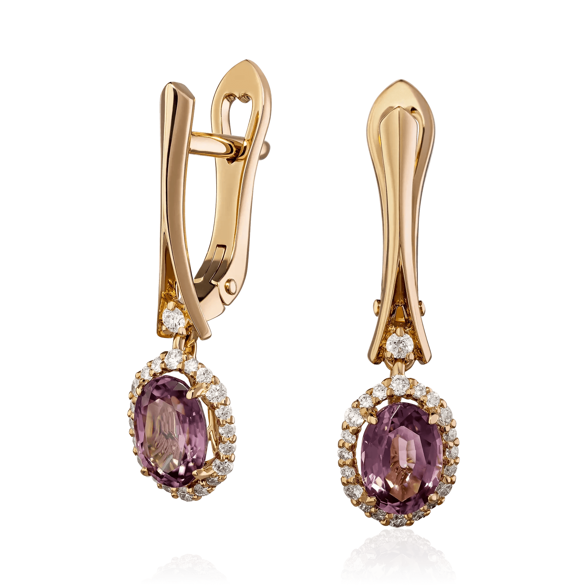 Серьги с шпинелью, бриллиантами из красного золота 585 пробы (арт. 123440)