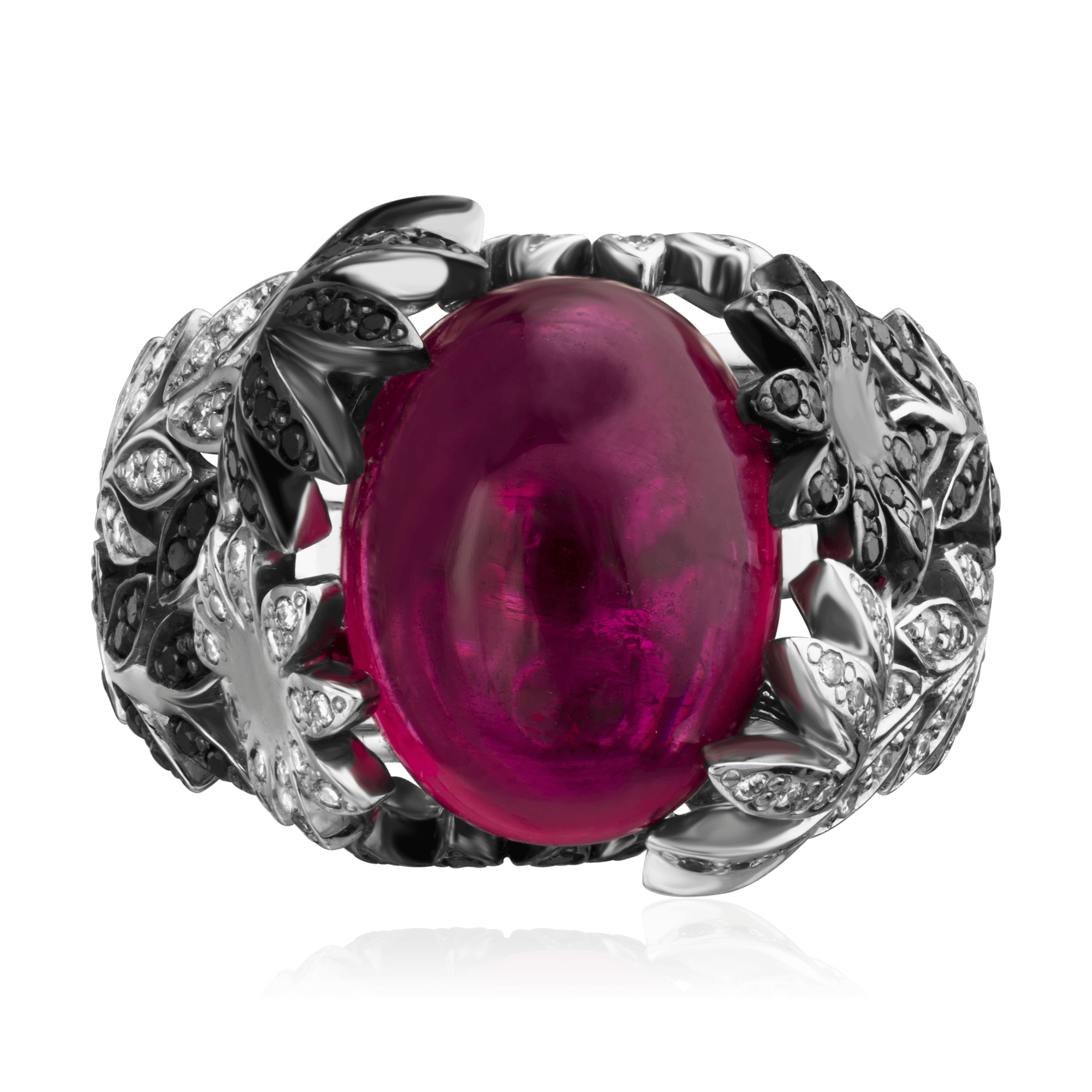 Кольцо с рубеллитом, бриллиантами из белого золота 585 пробы, фото № 3