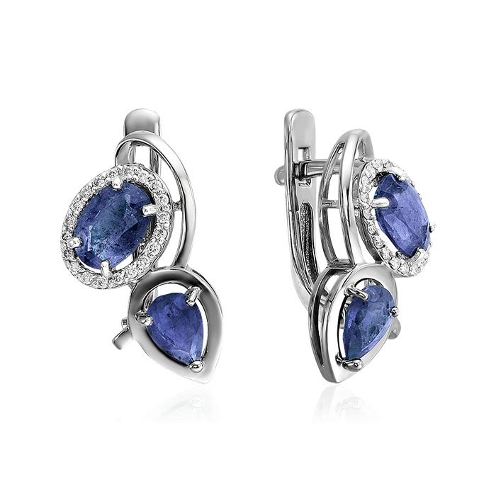 Серьги с сапфиром, бриллиантами из белого золота 585 пробы (арт. 55270)