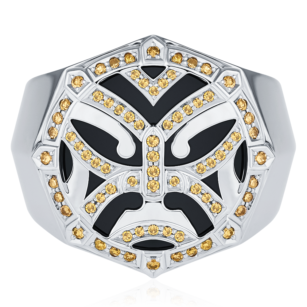 Кольцо Маори с ониксом, бриллиантами из палладия 500 пробы, фото № 2